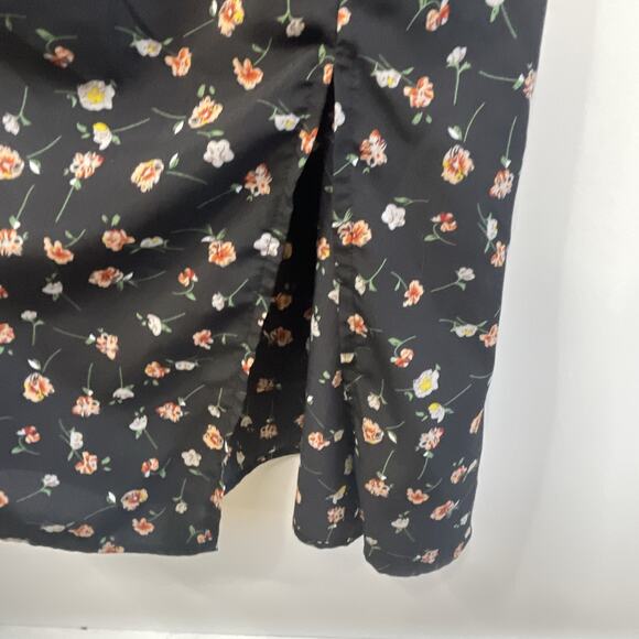 Shein Sun Dress Y2K Babydoll Vibes Midi Black Ditsy Floral Spagetti Strap Slit M - Picture 5 of 12